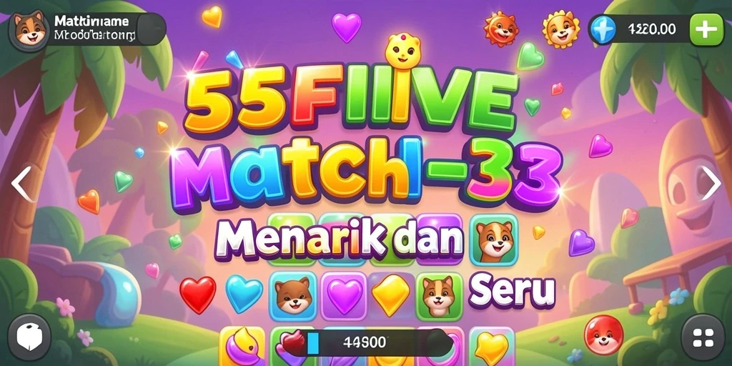 Tampilan gameplay seru di 55FIVE dengan kombinasi warna-warni.