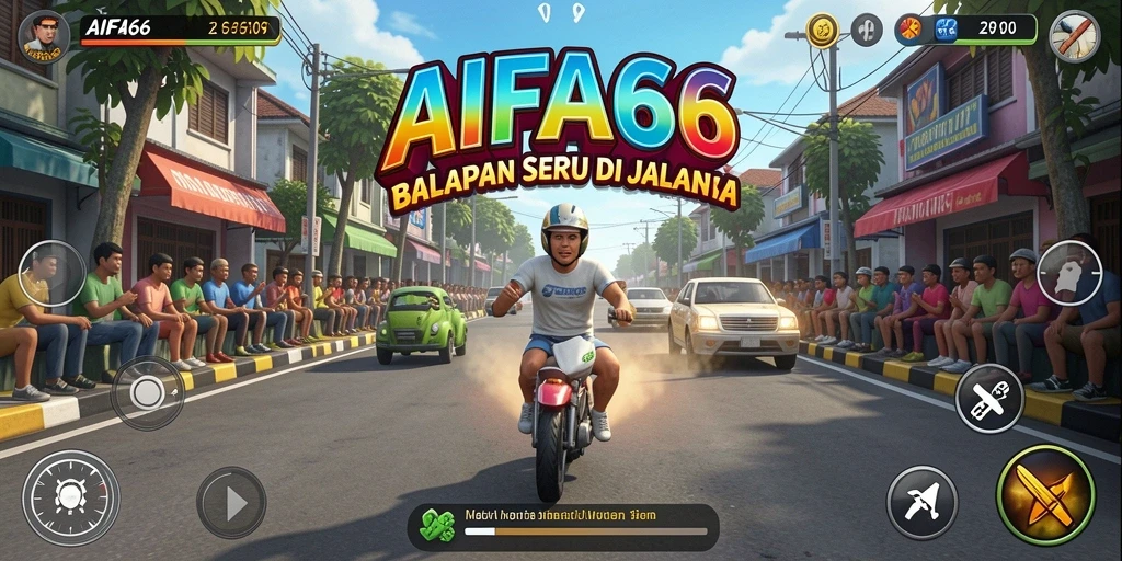 Screenshot gameplay AIFA66 menampilkan mobil balap beraksi di trek yang mendebarkan.