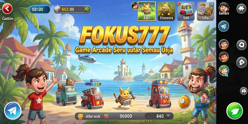 Screenshot gameplay FOKUS777 dengan tantangan seru dan karakter lucu.