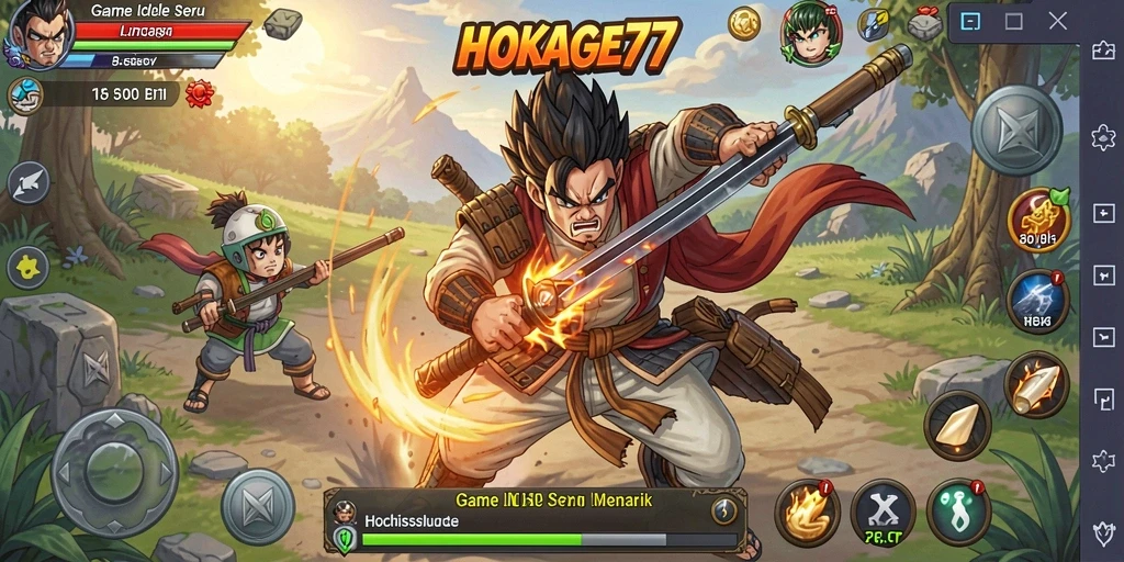 Tangkapan layar menampilkan gameplay yang menyenangkan dan karakter ninja yang beraksi.