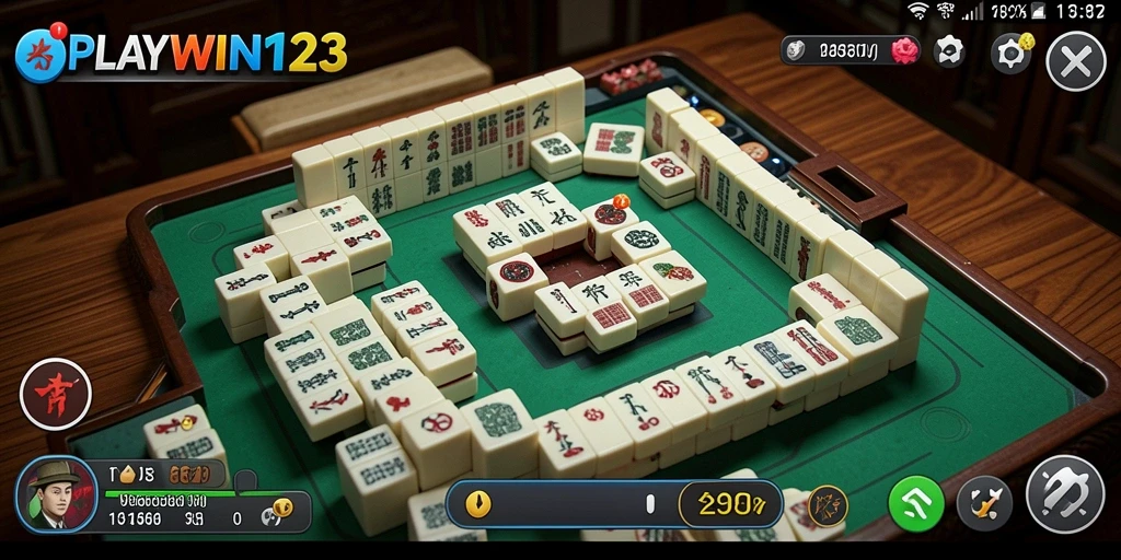 Tampilan gameplay seru dari PLAYWIN123 dengan ubin Mahjong berwarna-warni.