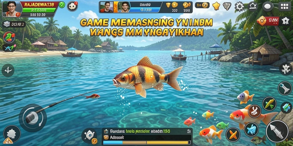 Tampilan gameplay RAJADEWA138 yang menampilkan aksi memancing yang seru.