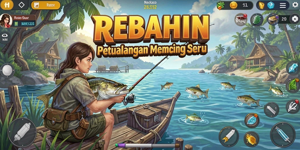 Gameplay Fishing yang seru dan mendebarkan dalam REBAHIN.