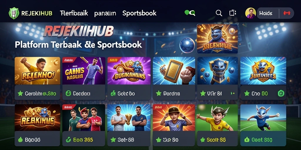 Tampilan utama REJEKIHUB dengan fitur taruhan olahraga yang lengkap.